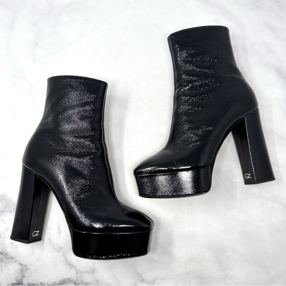 Giuseppe Zanotti Morgana Platform Block Heel Patent Leather Boots Black 38.5